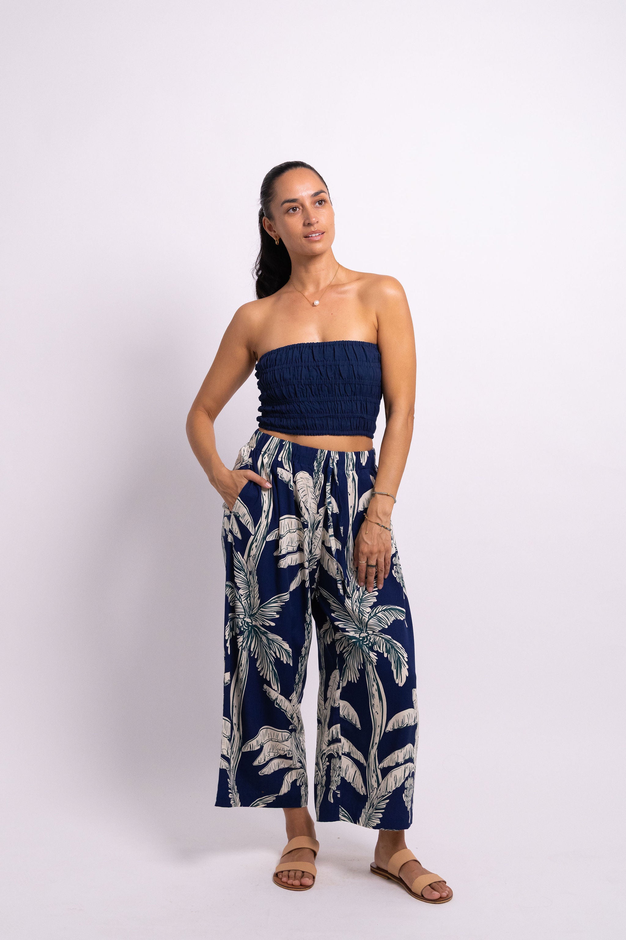 Navy Coco Palm Cropped Grace Pant