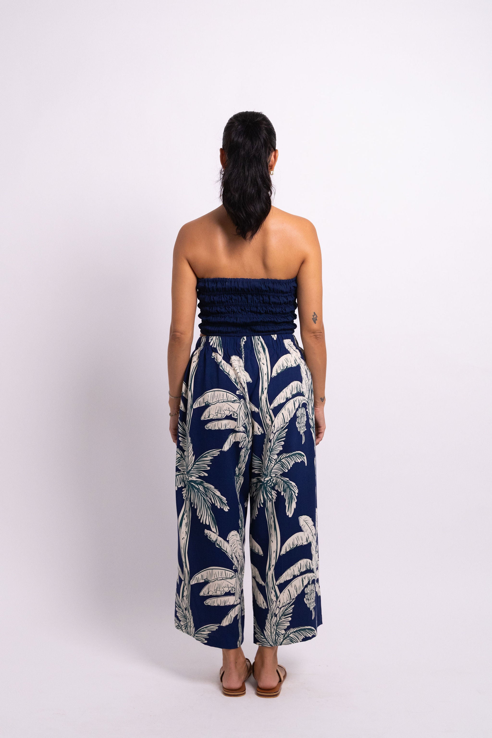 Navy Coco Palm Cropped Grace Pant
