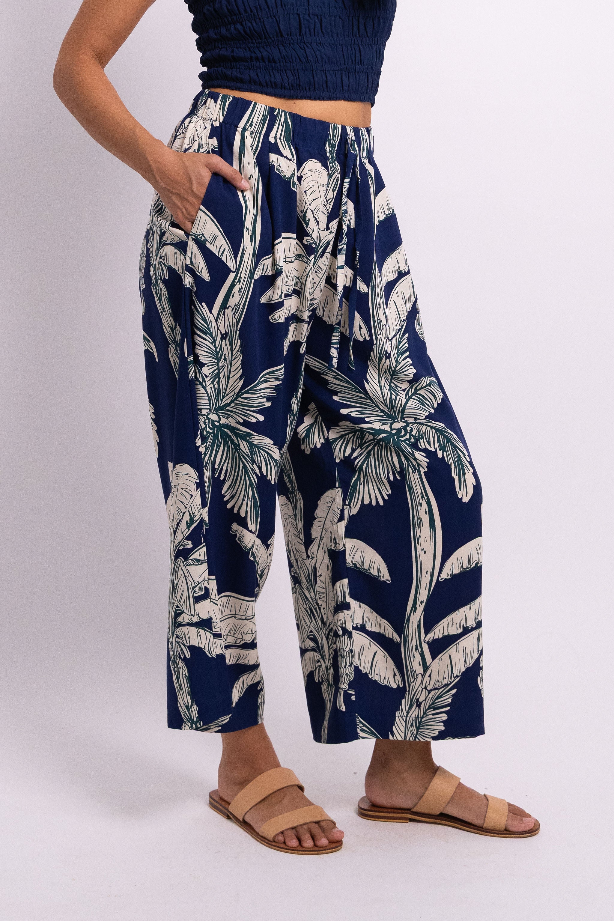 Navy Coco Palm Cropped Grace Pant