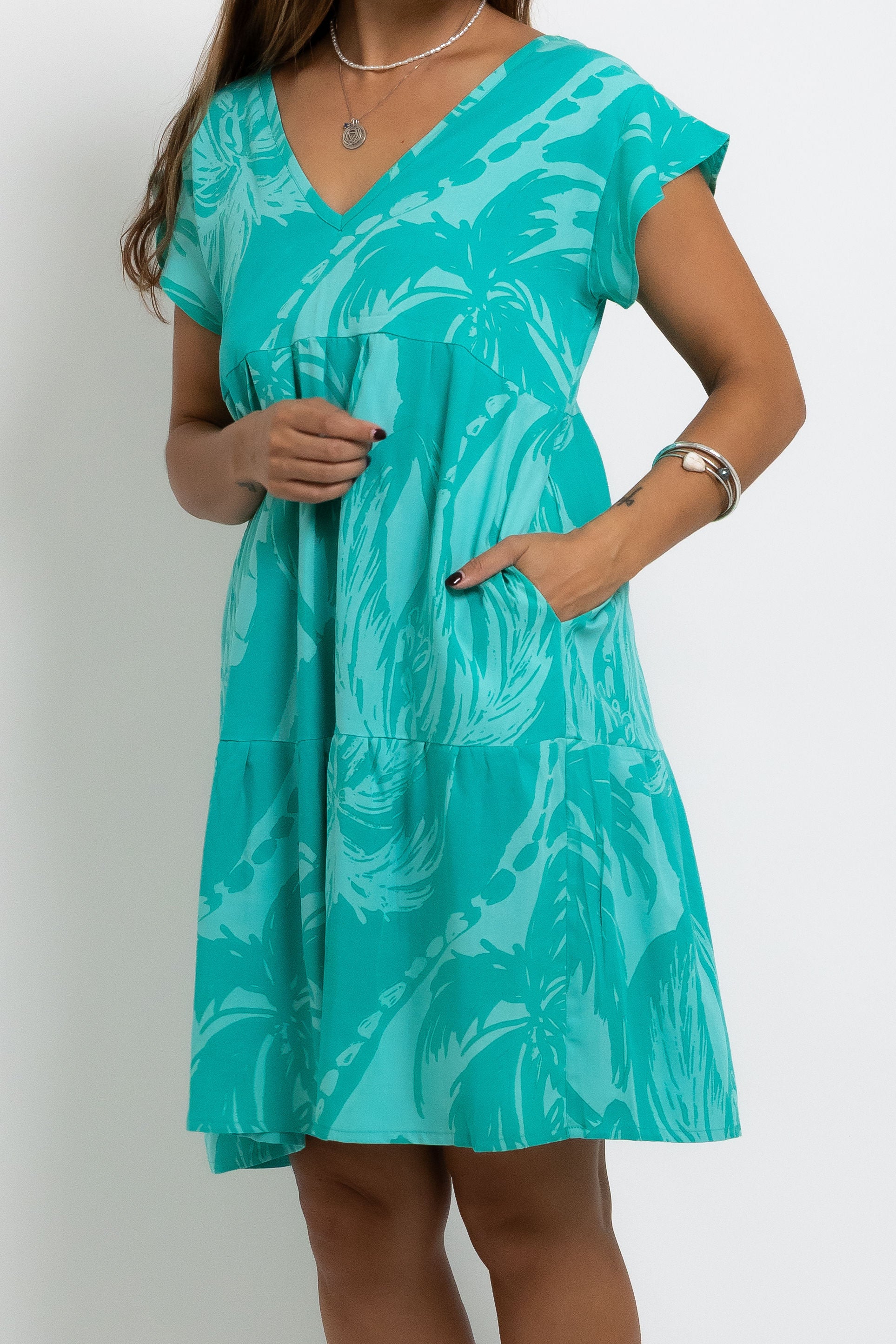 Jade Aqua Coconut Swell Pauline V Neck Dress