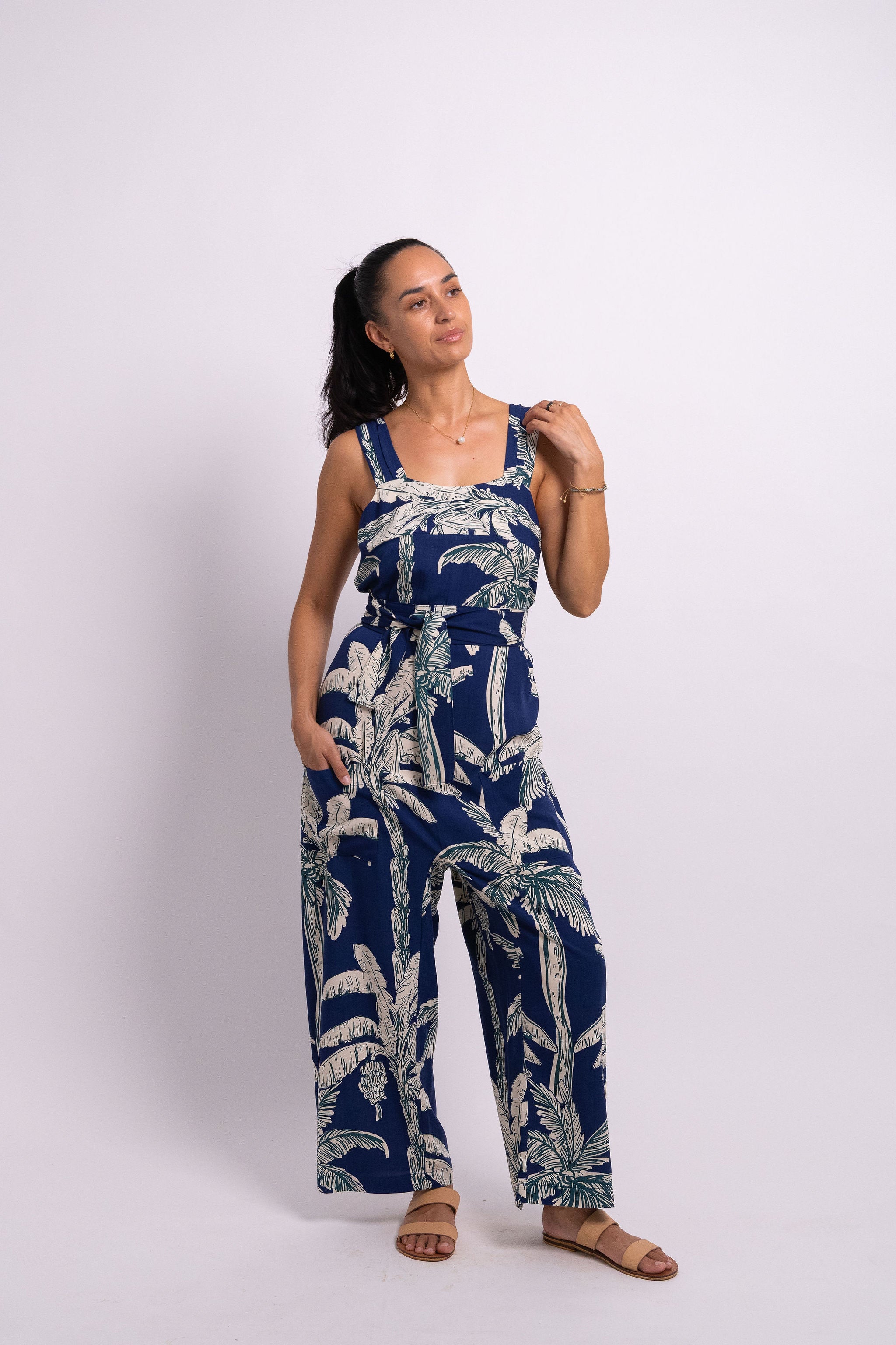 Navy Coco Palm Minar Jumpsuit