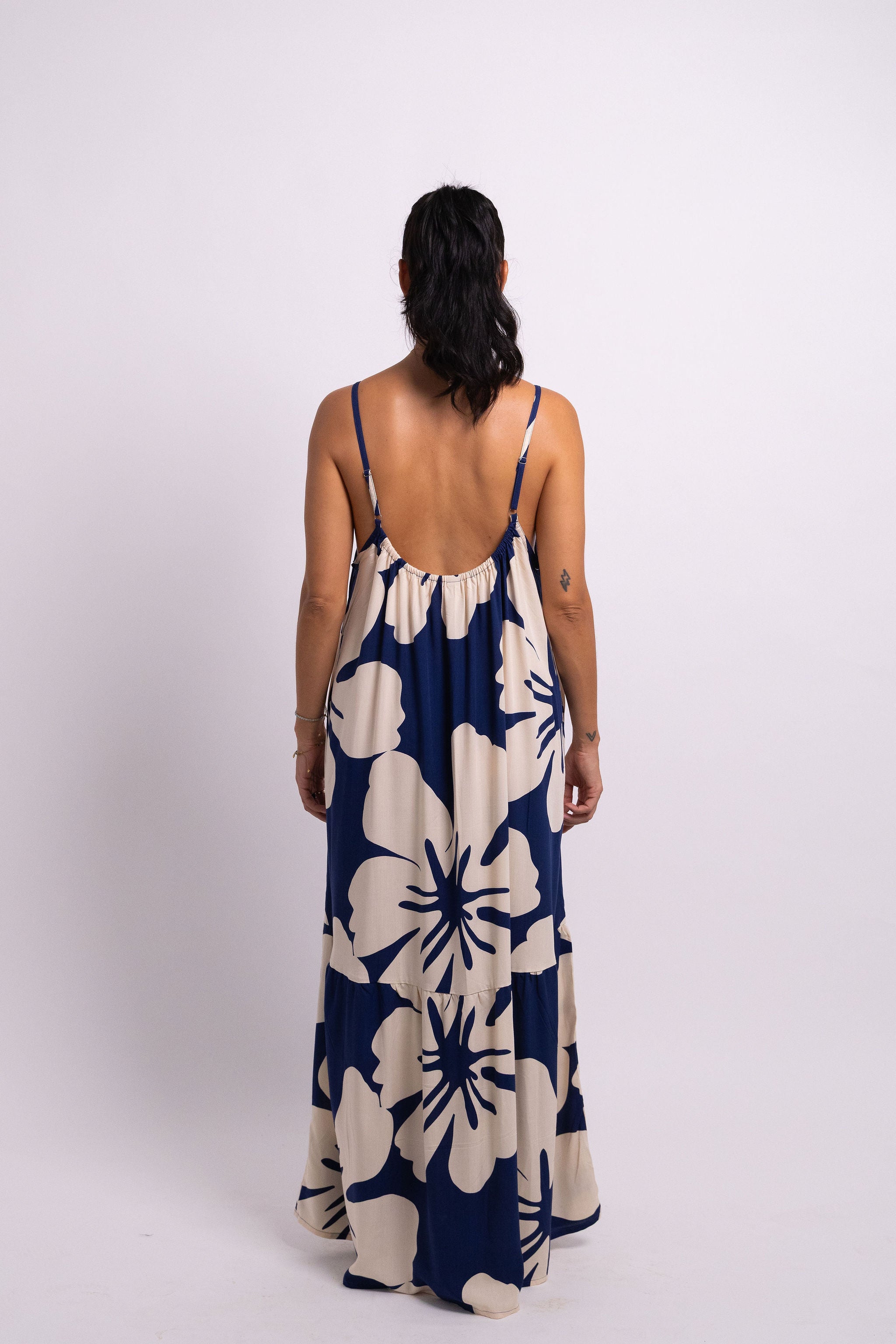 Navy Ivory Big Hibiscus Rama Maxi