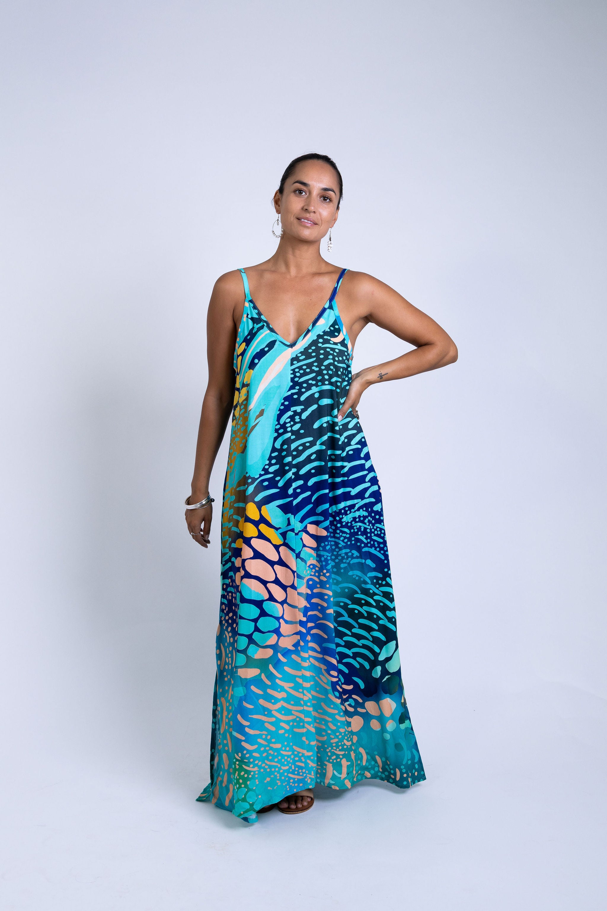Indigo Parrot Fish Maria Maxi Dress