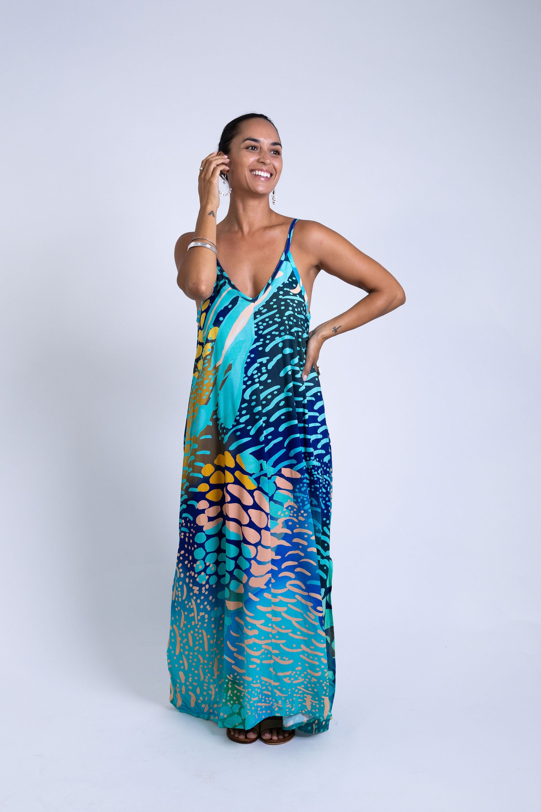 Indigo Parrot Fish Maria Maxi Dress