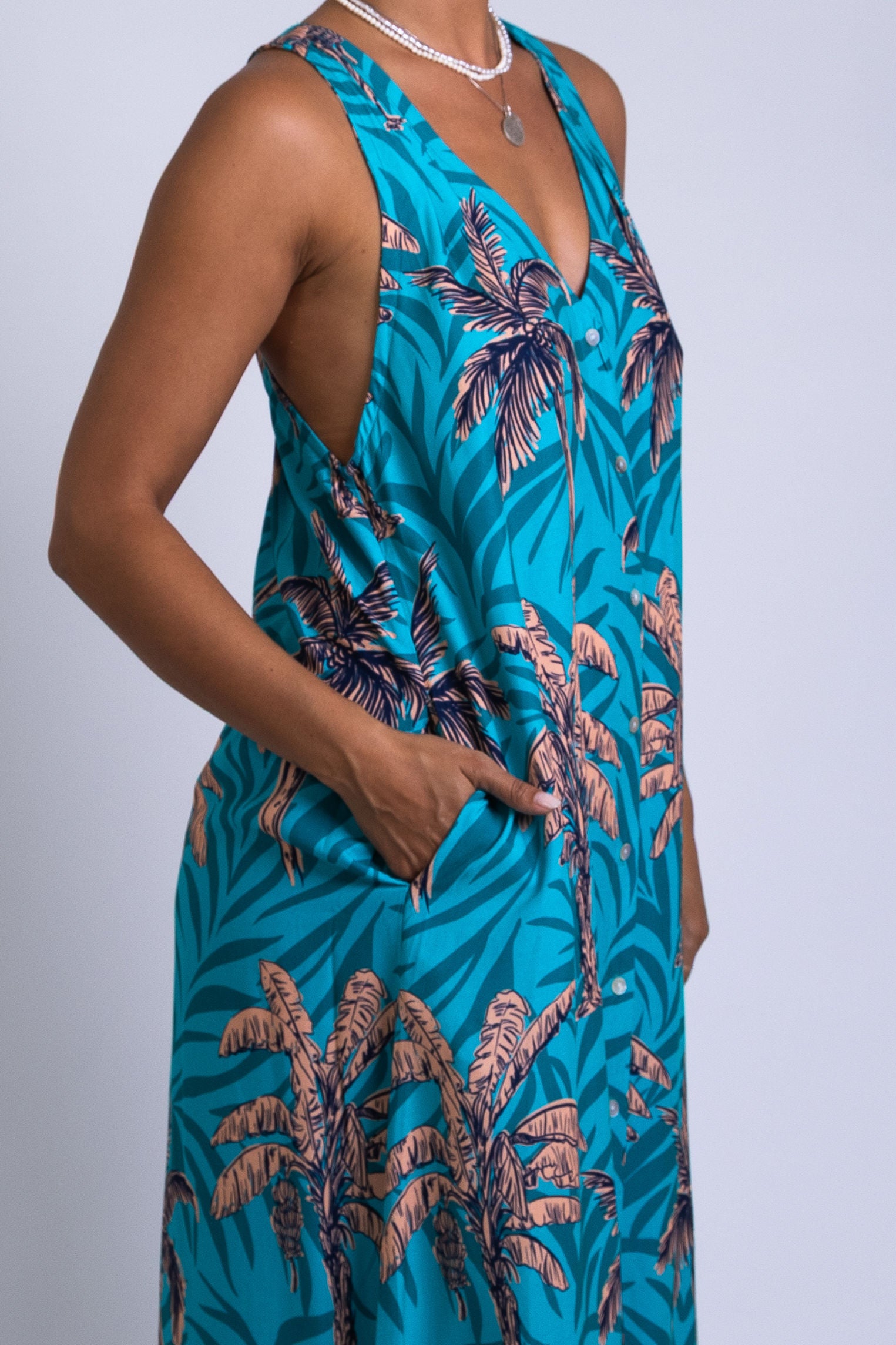 Teal Te Vene Tara Button Front Maxi Dress