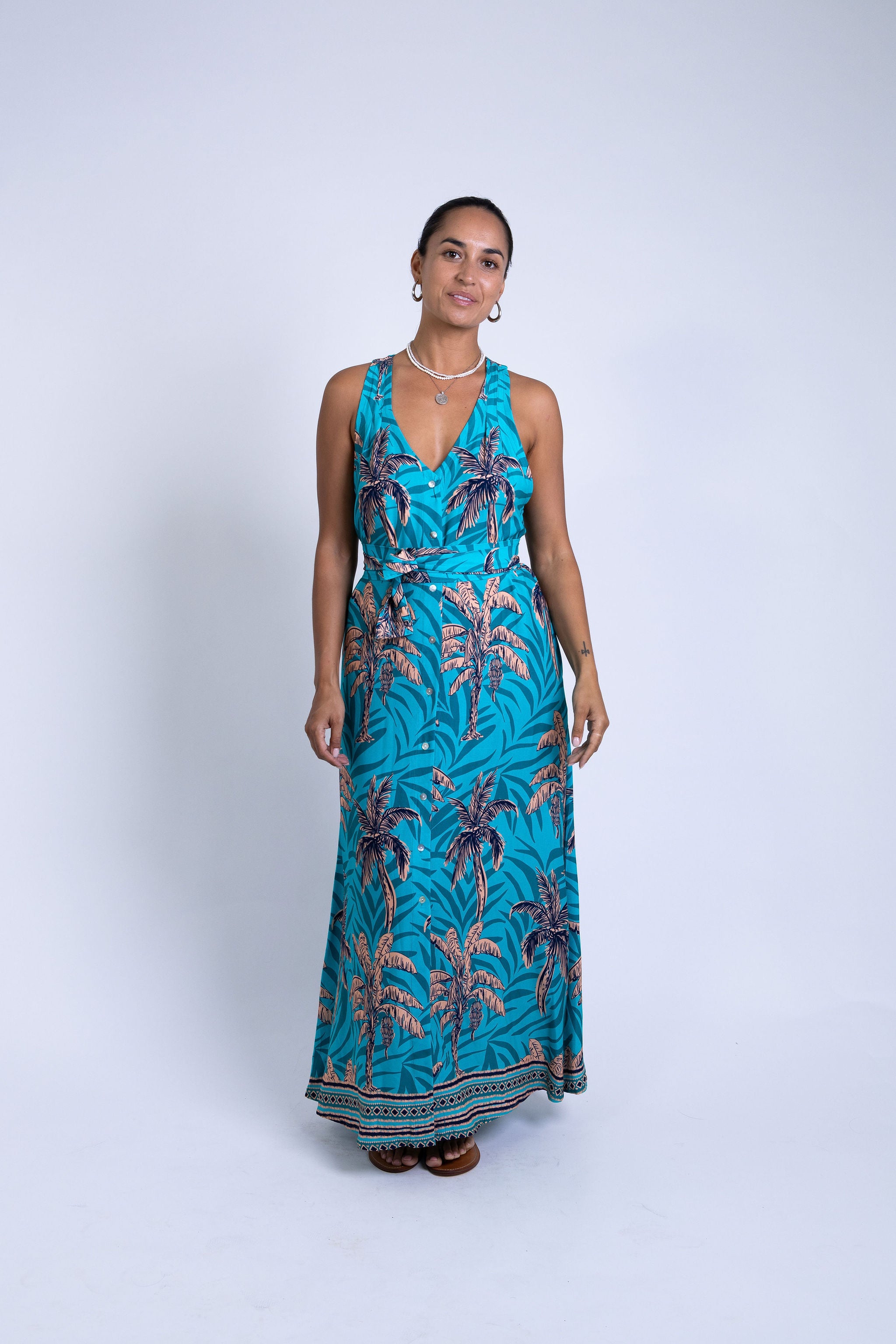 Teal Te Vene Tara Button Front Maxi Dress