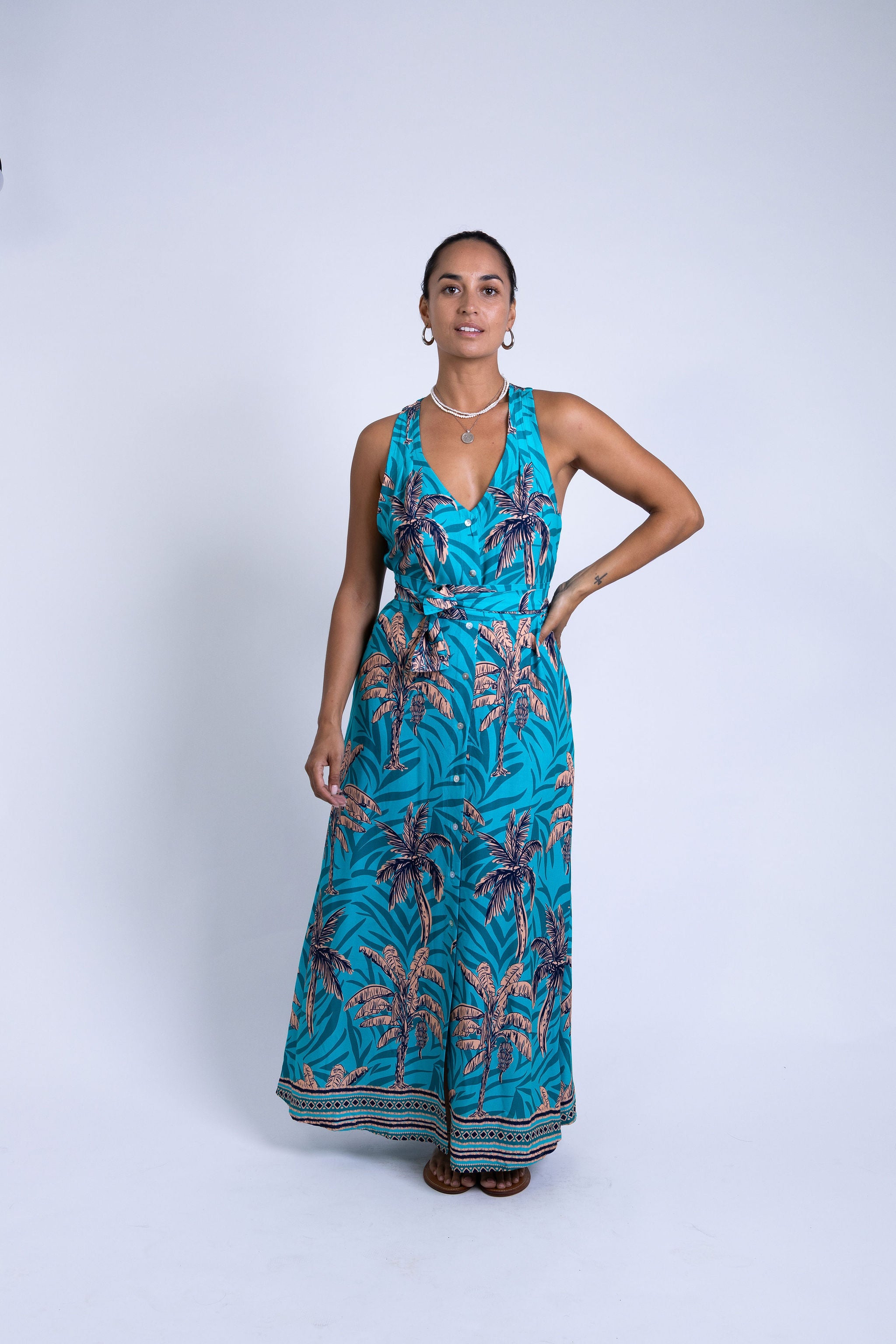 Teal Te Vene Tara Button Front Maxi Dress