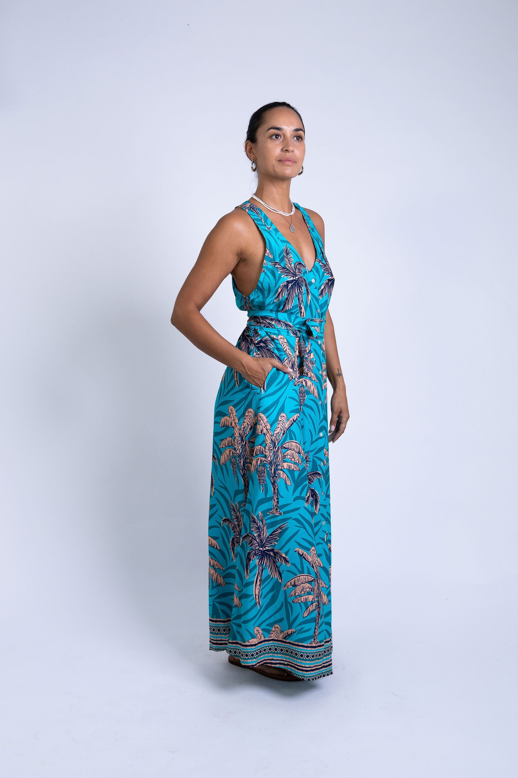 Teal Te Vene Tara Button Front Maxi Dress