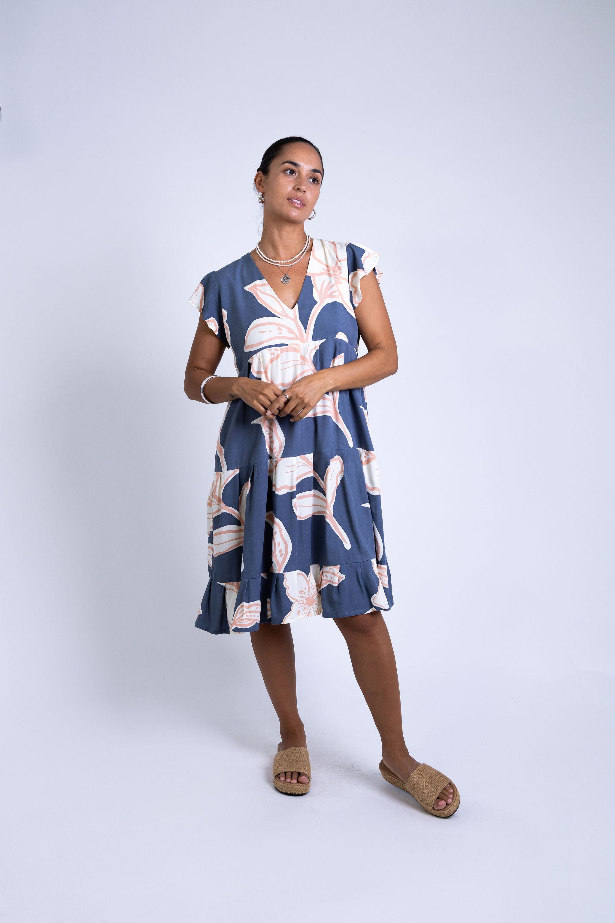 Navy Rara Tia V Neck Dress