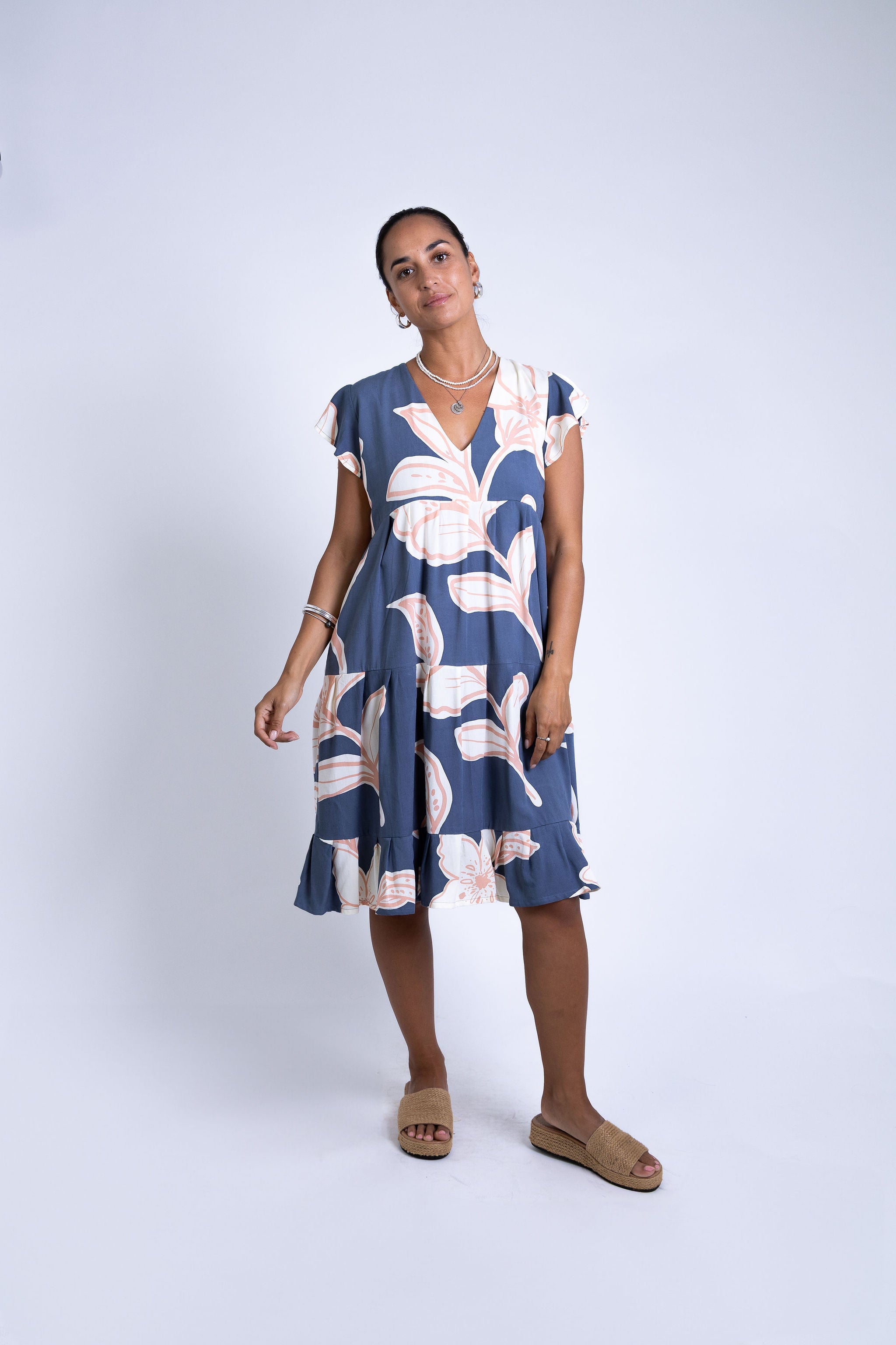 Navy Rara Tia V Neck Dress