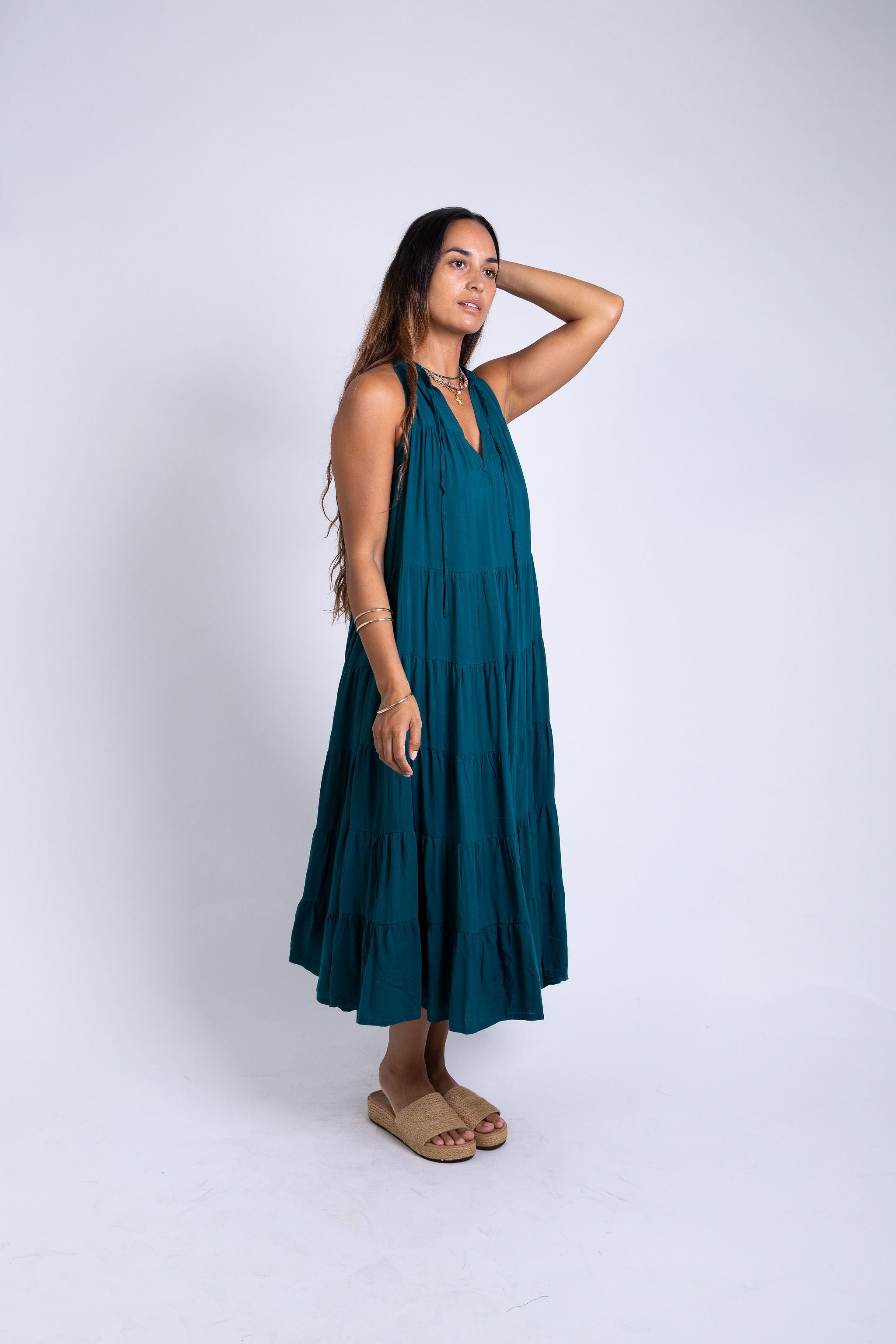 Ocean Green Tiered Midi Dress