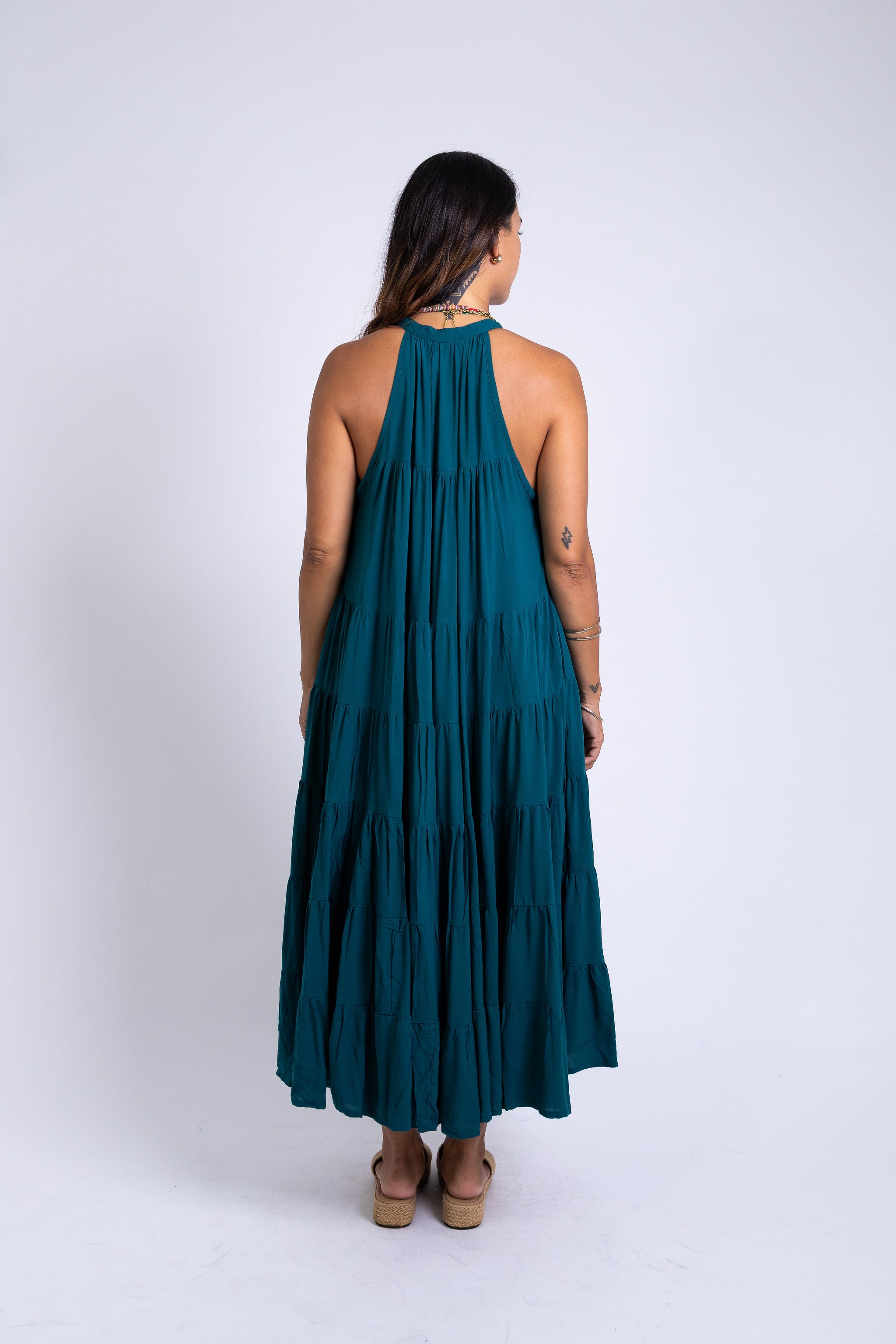 Ocean Green Tiered Midi Dress