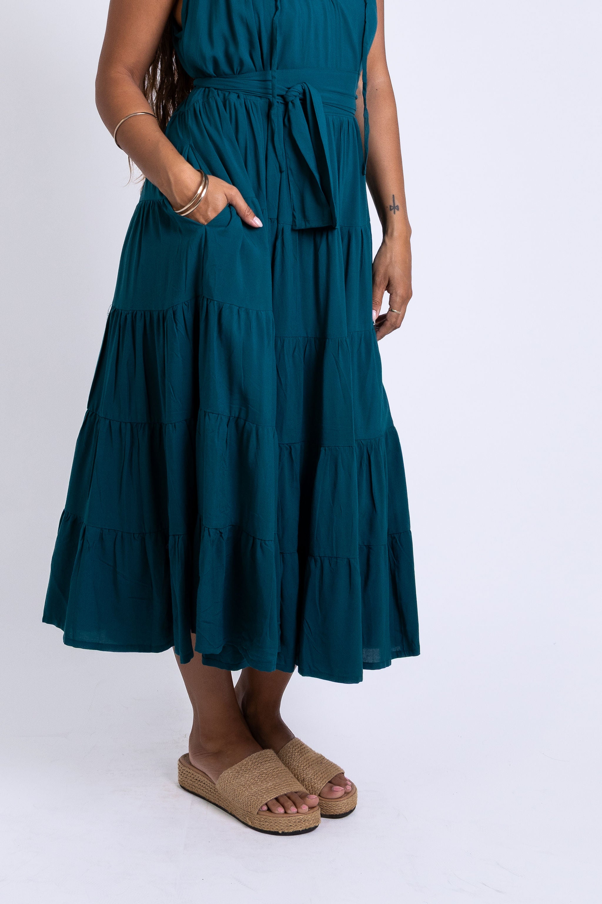 Ocean Green Tiered Midi Dress