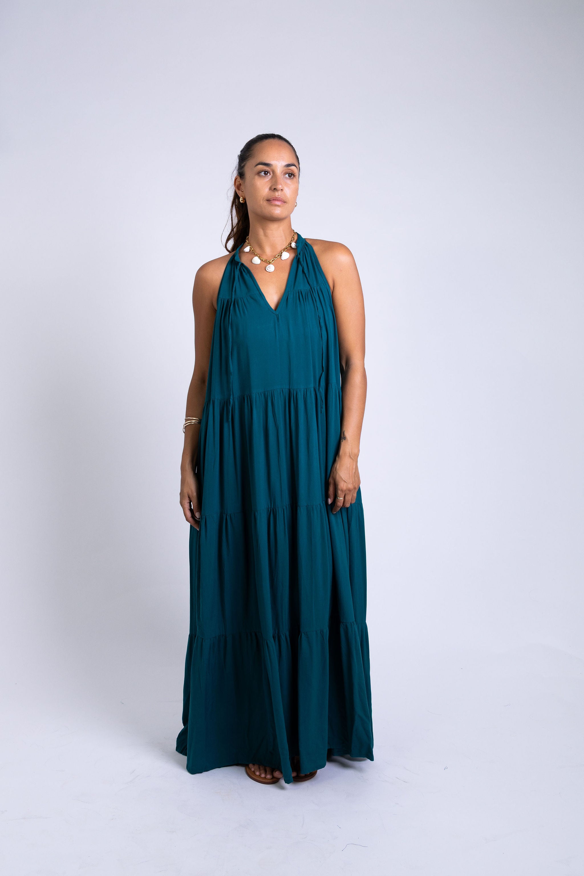 Ocean Green Long Tiered Maxi Dress
