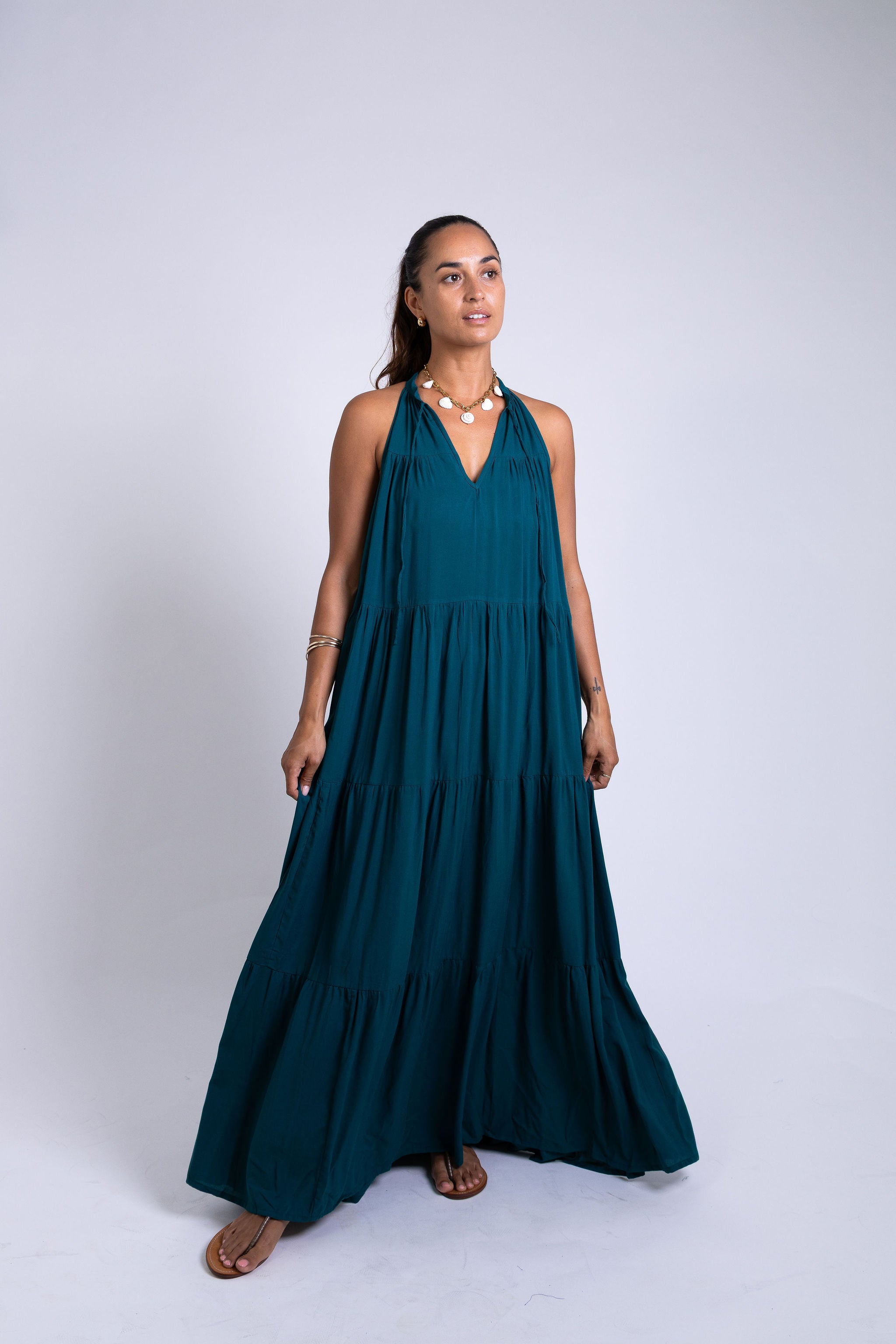 Ocean Green Long Tiered Maxi Dress