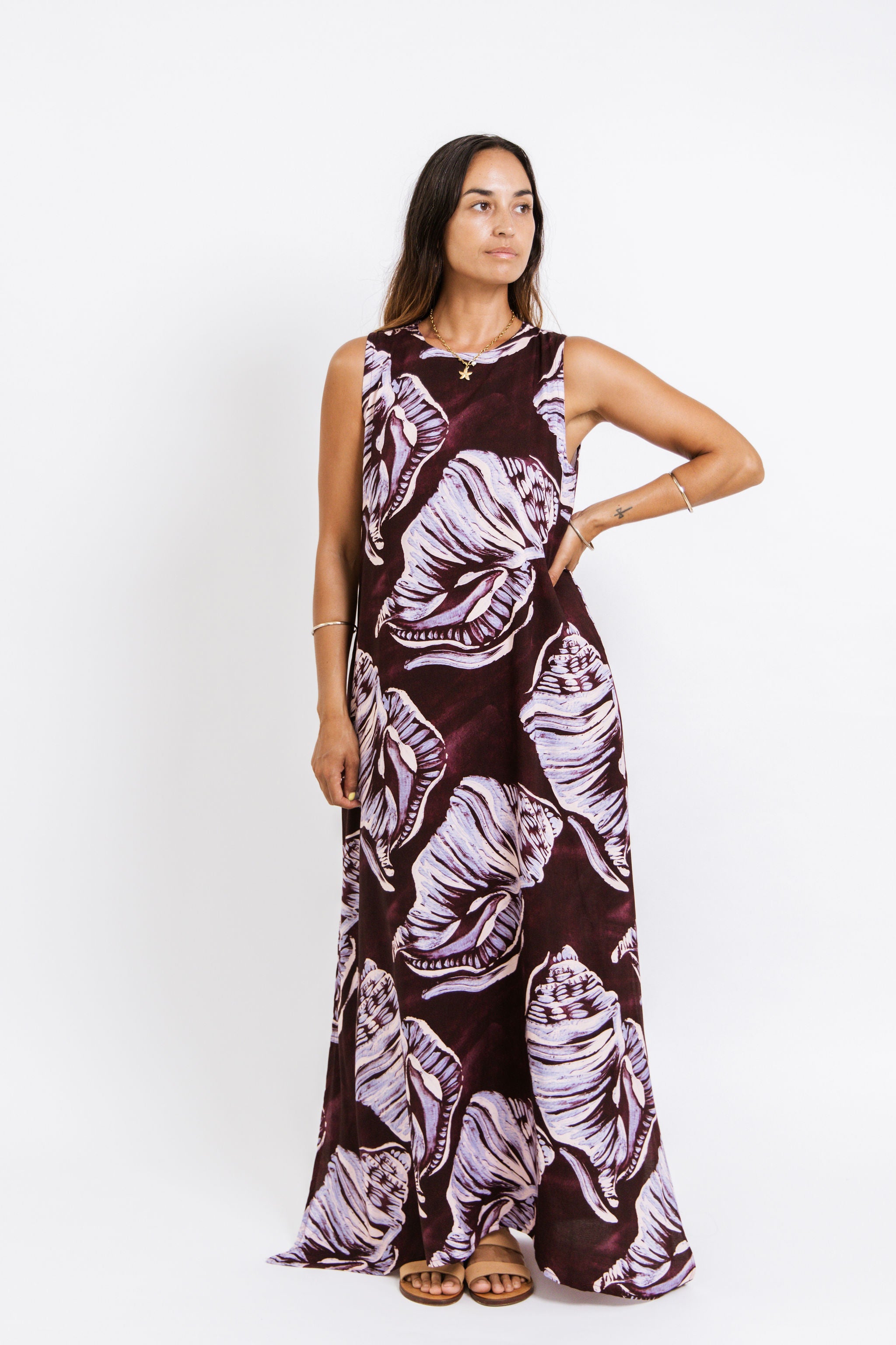 Burgundy Conch Shell Mere Maxi Dress
