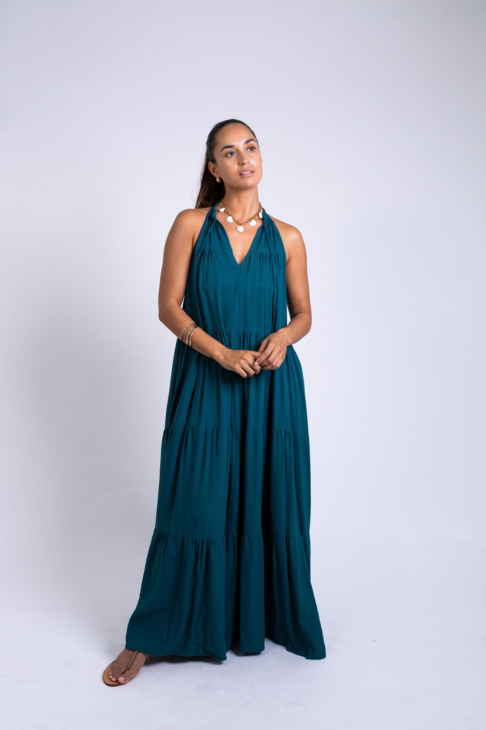 Ocean Green Long Tiered Maxi Dress