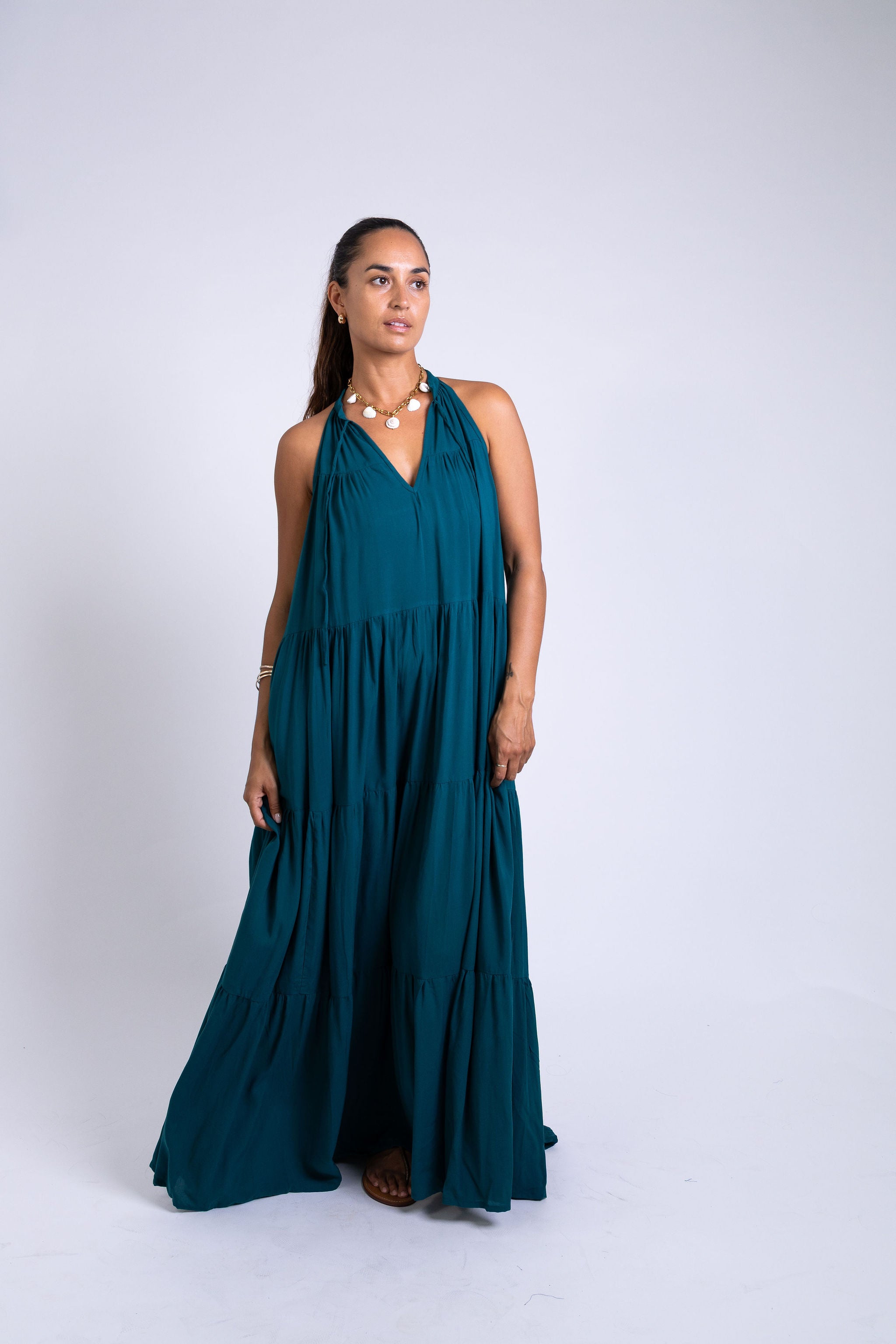 Ocean Green Long Tiered Maxi Dress