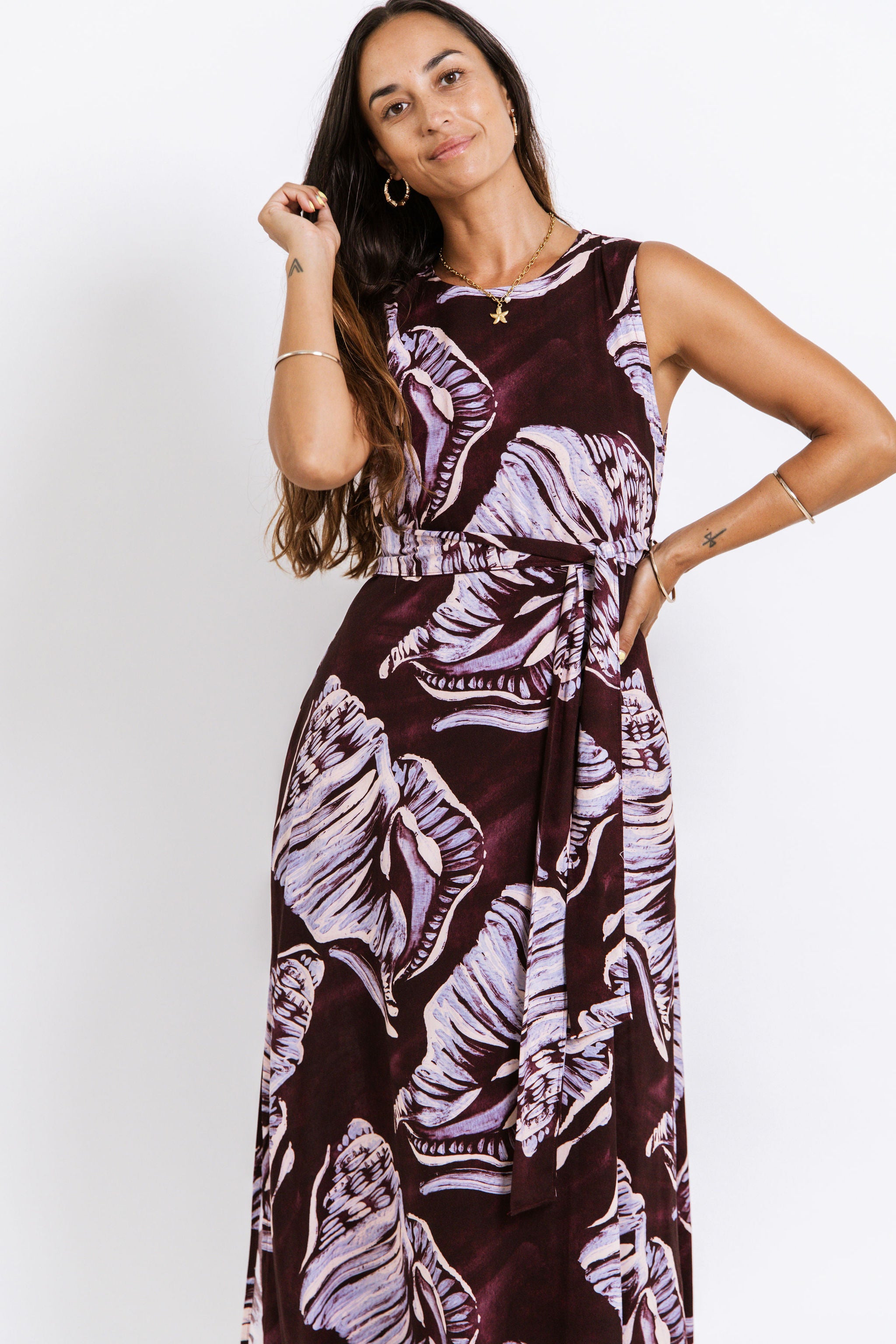 Burgundy Conch Shell Mere Maxi Dress