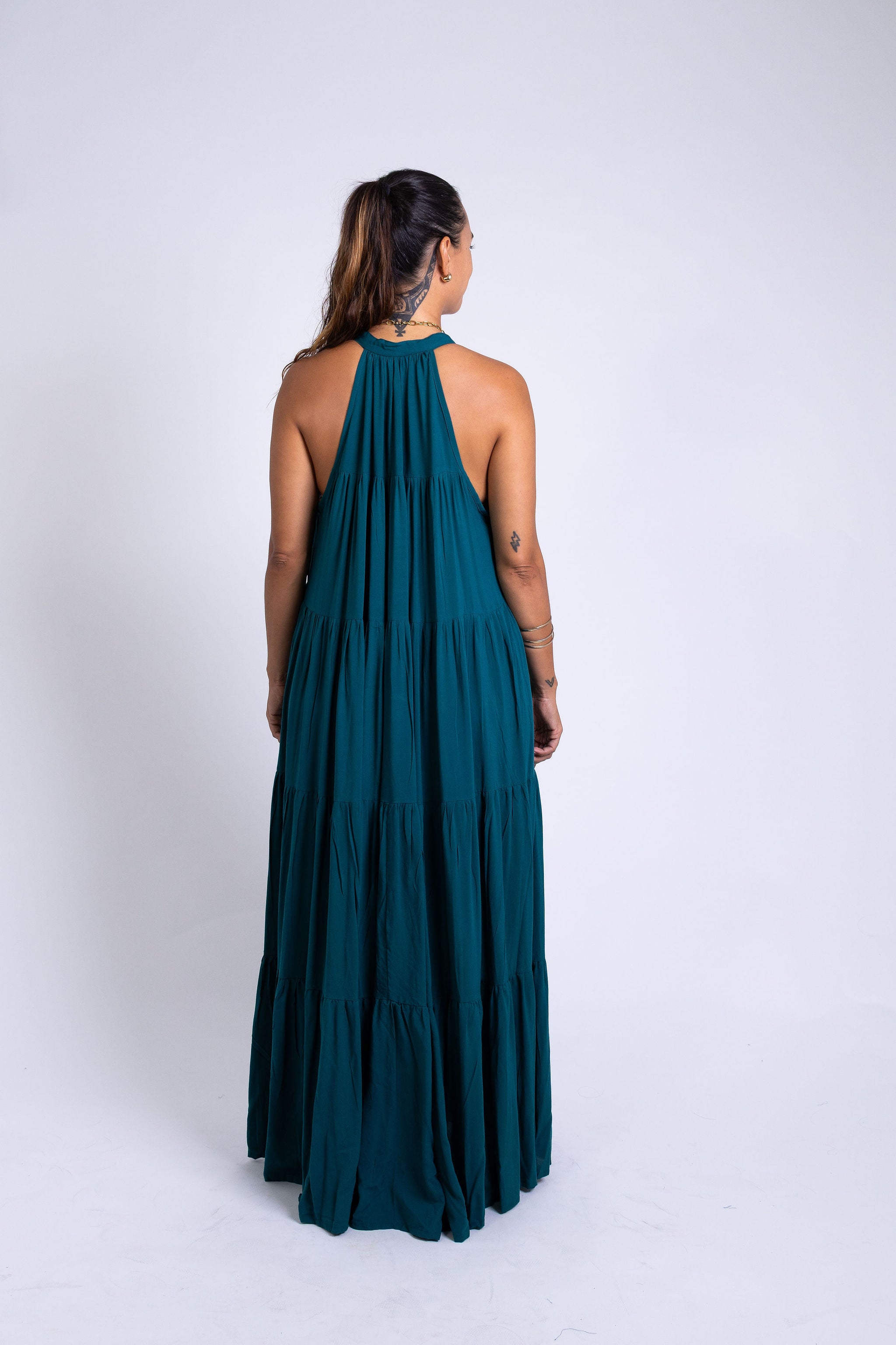 Ocean Green Long Tiered Maxi Dress