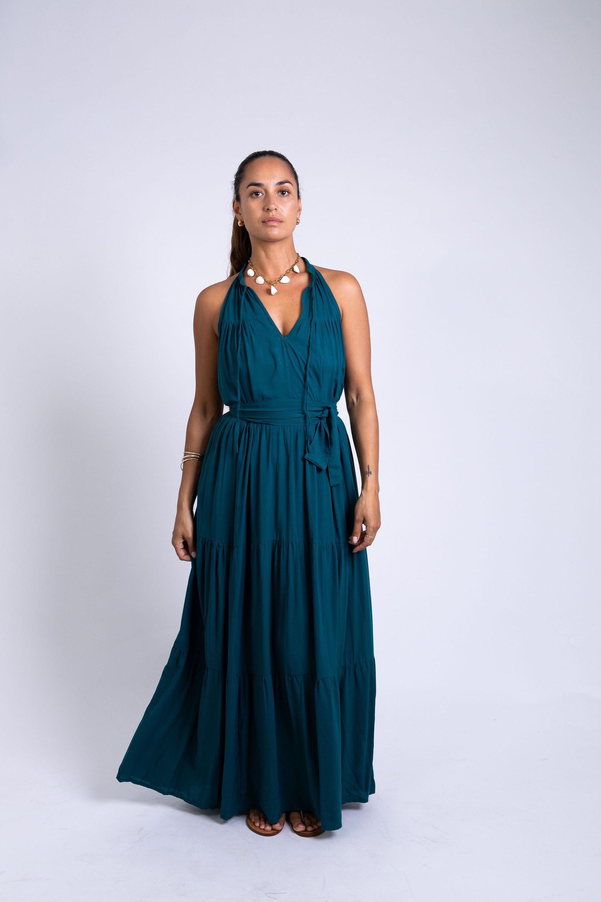 Ocean Green Long Tiered Maxi Dress