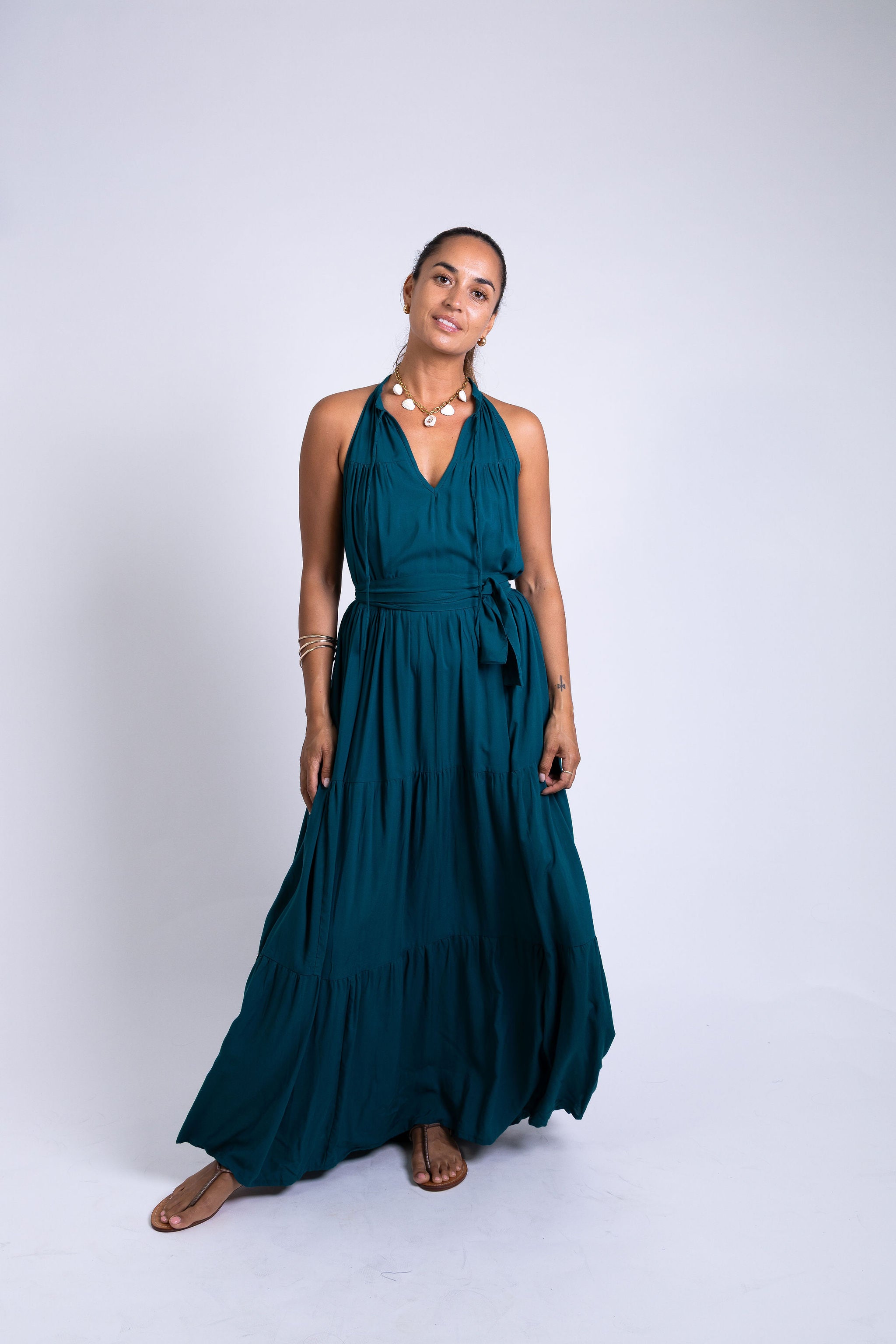 Ocean Green Long Tiered Maxi Dress