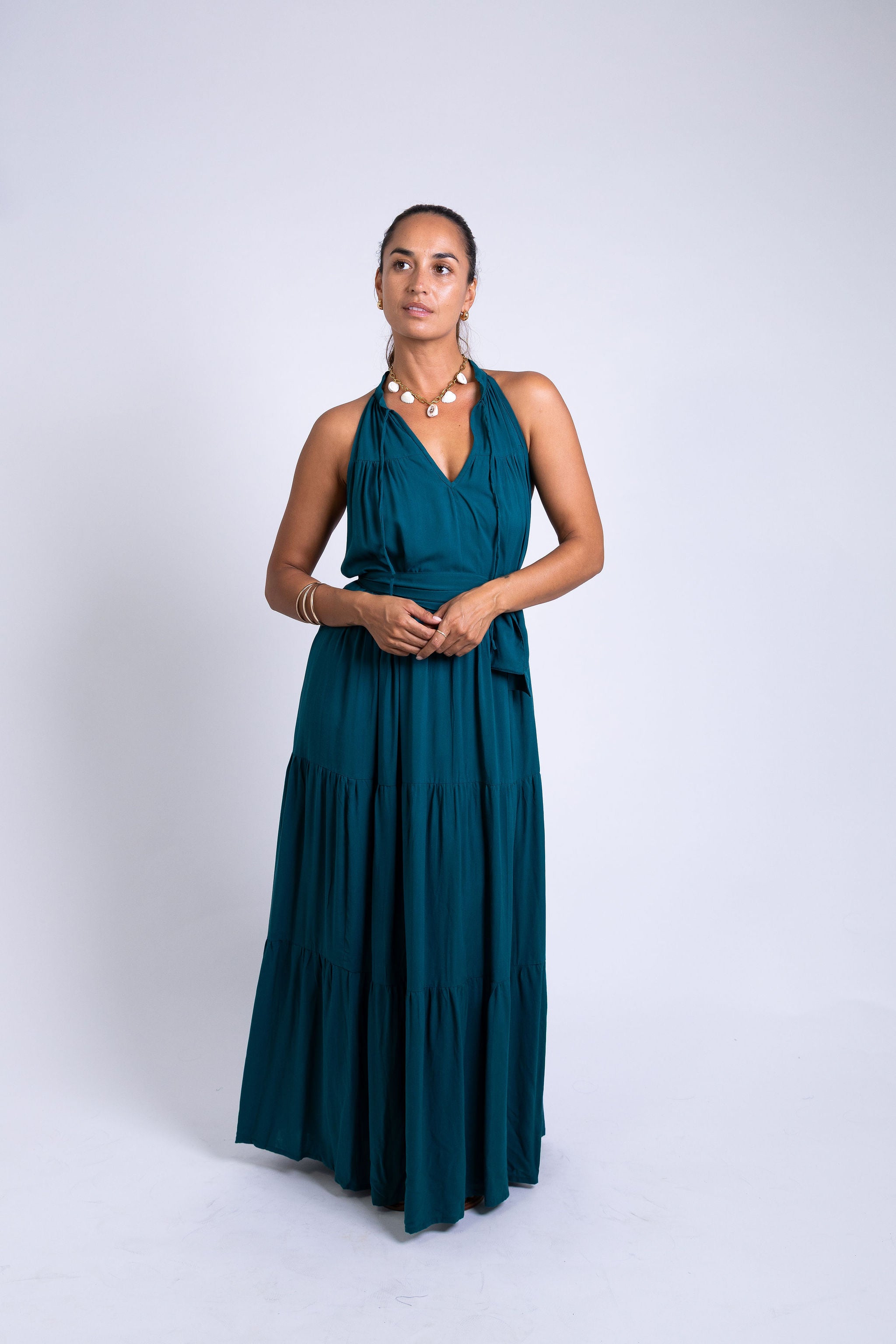Ocean Green Long Tiered Maxi Dress