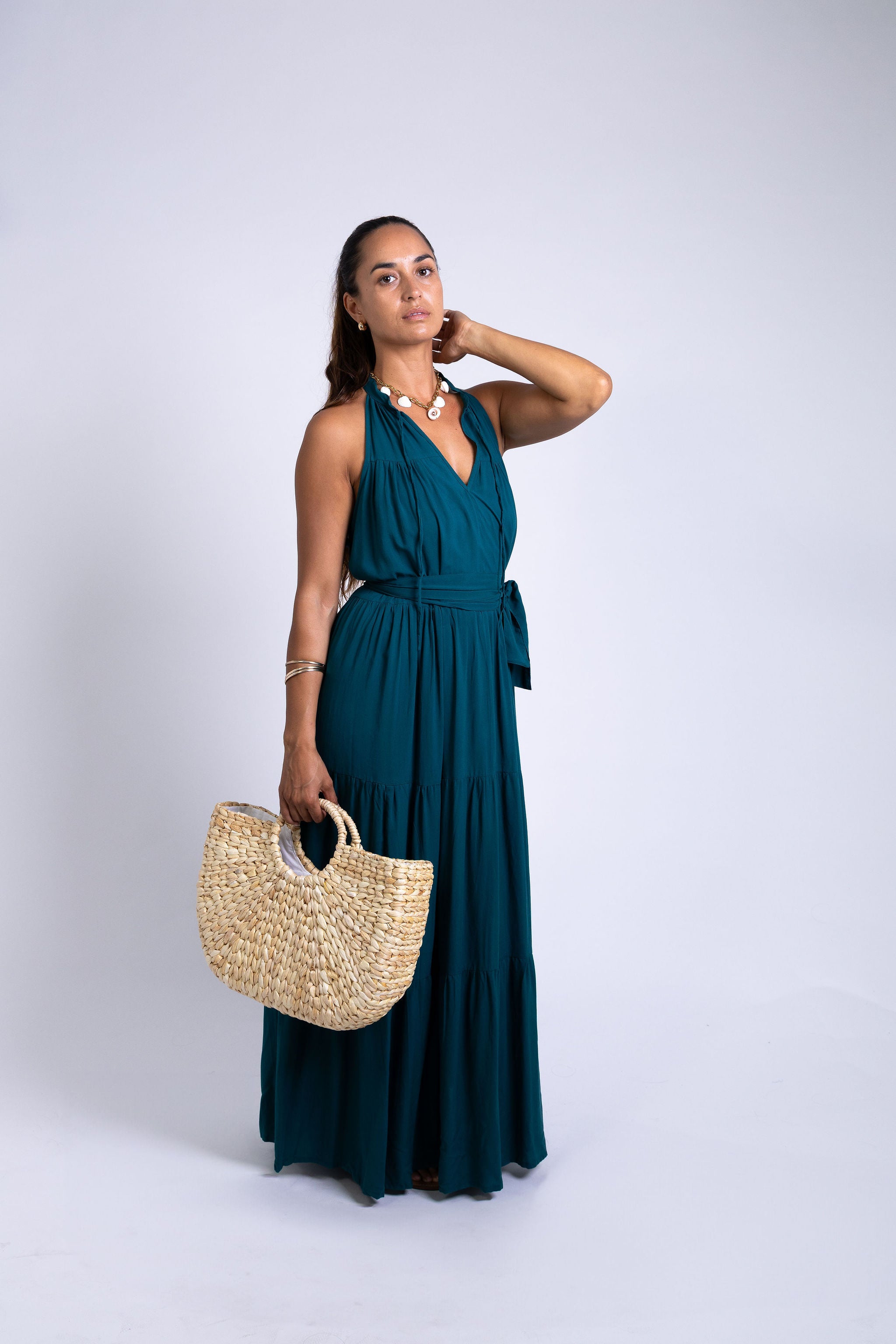 Ocean Green Long Tiered Maxi Dress